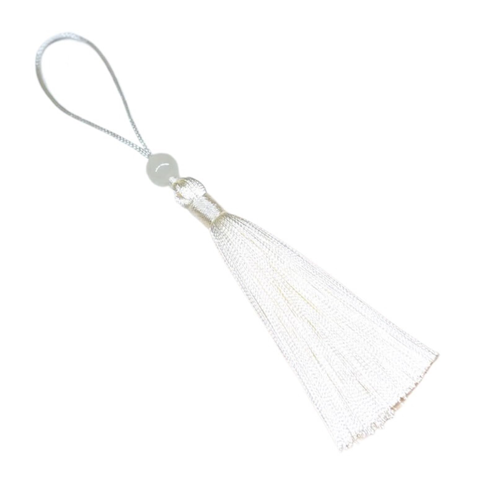 Mini Tassels for Crafts 50Pcs 12cm Silky Tassel Soft Mini Tassels with Loops Bookmark Beaded for Jewelry Making DIY Projects(Beige)