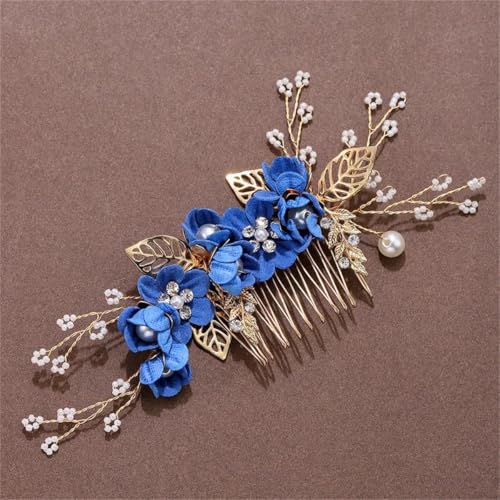 Peine para cabello de novia con perlas y flores blancas miniatura 4