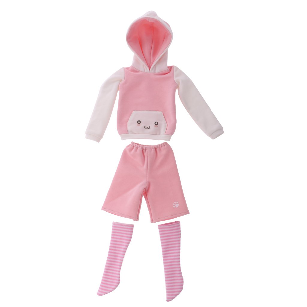 Jili Online Cute Cat Ear Hoodie Hoody Top Pants Stockings Outfit For 1/4 BJD SD MSD LUTS Dollfie Doll Clothing Dress Up Pink