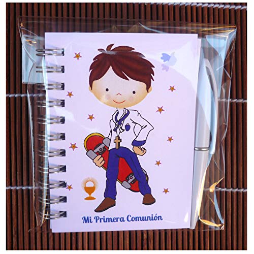 Recuerdos de Comunión Niño Skater - Libretas con mini Bolígrafo - Original...