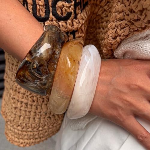 Chunky Resin Bangle Bracelets for Women Geometric Acrylic Bangle Bracelets Wide Cuff Resin Jewelry Statement Bangle Bracelets for Women2