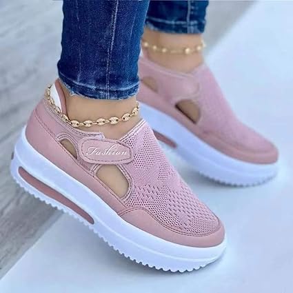 Amazon Co Jp 女性の靴 22 通気性プラットフォームスニーカーレディースカジュアルウェッジニットスポーツシューズファムウォークシューズ Pink 41 ファッション