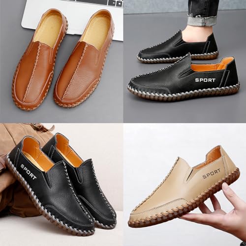 MOYOWEI Men's Slip-on Casual Dress Leather Shoes,Comfort Hand-Stitching Non-Slip Ox Softsole Driving Walking Fashion Sneakers3