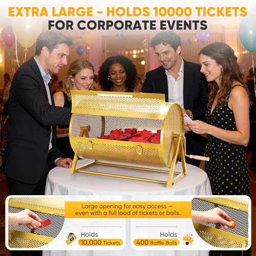 Huge Raffle Drum 18" x 12" Holds 10,000 Tickets, Thickened Large Raffle Ticket Spinner Box with Silent Bearings, Sealed Silicone Strip, Wooden Handle & Tripod for Large Events, Lottery, Voting by GADFISH - Used condition - Image 2