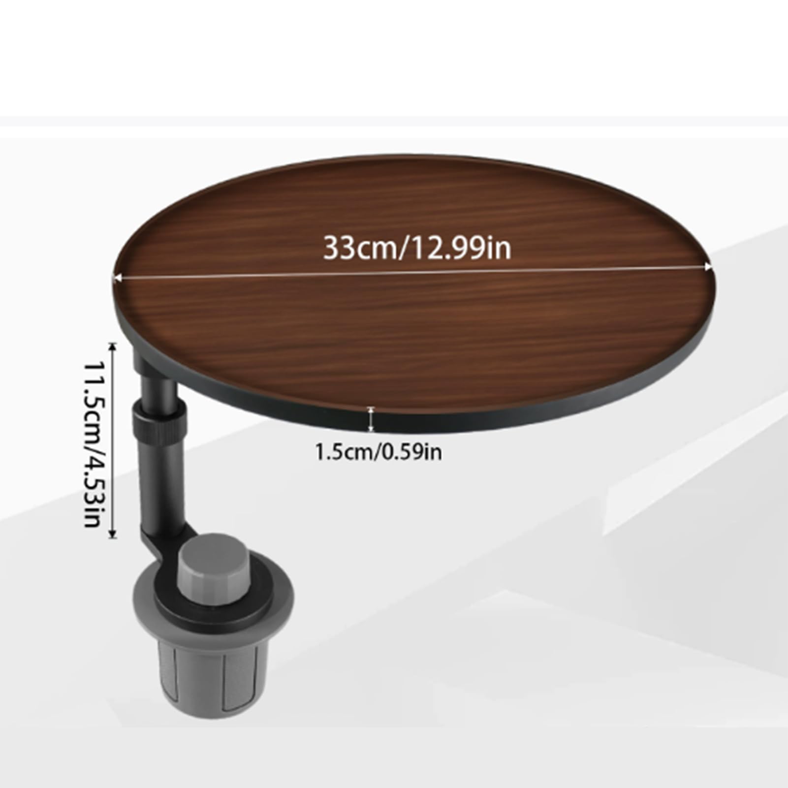 KIMISS Vassoio per Alimenti per Auto Scrivania per Auto in Legno con Rotazione di 360 Gradi Altezza Regolabile Supporto per Tazza in Lega di Alluminio Carico di 5 kg per Pasti per Laptop