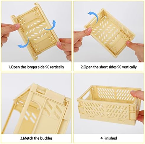 Gukasxi 4 Pack Foldable Desk Crates Storage Box Plastic Collapsible Storage Basket Boxes Folding Stackable Storage Container Basket for Home Office Shelves Bathroom Kitchen (3x S Size + 1x L Size)