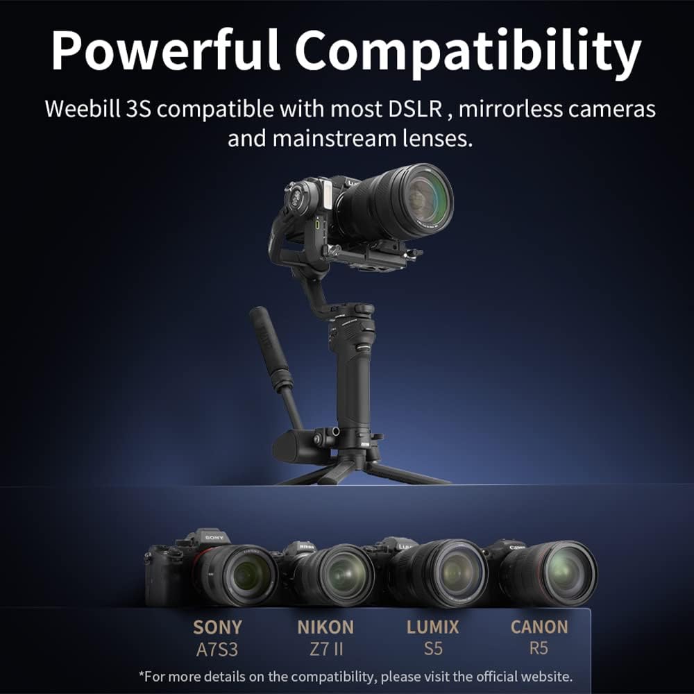 Zhiyun Weebill 3S Gimbal Stabilizer for DSLR and Mirrorless Camera, Professional Video Stabilizer for Sony Canon Nikon Panasonic Fujifilm Built-in LED Fill Light Support PD Fast Charge