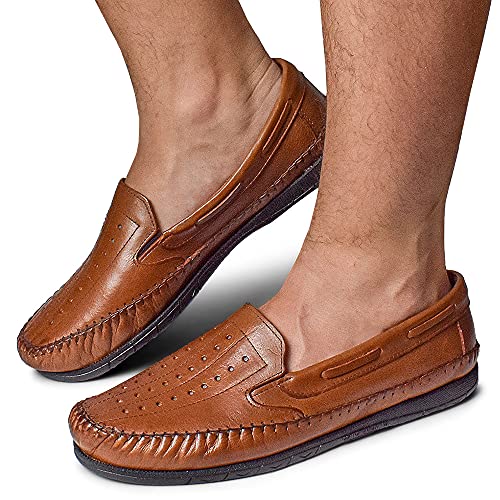 Sapatilhas mocassim masculinas estilo casual em couro GR 402 conhaque (42, 402 conhaque)
