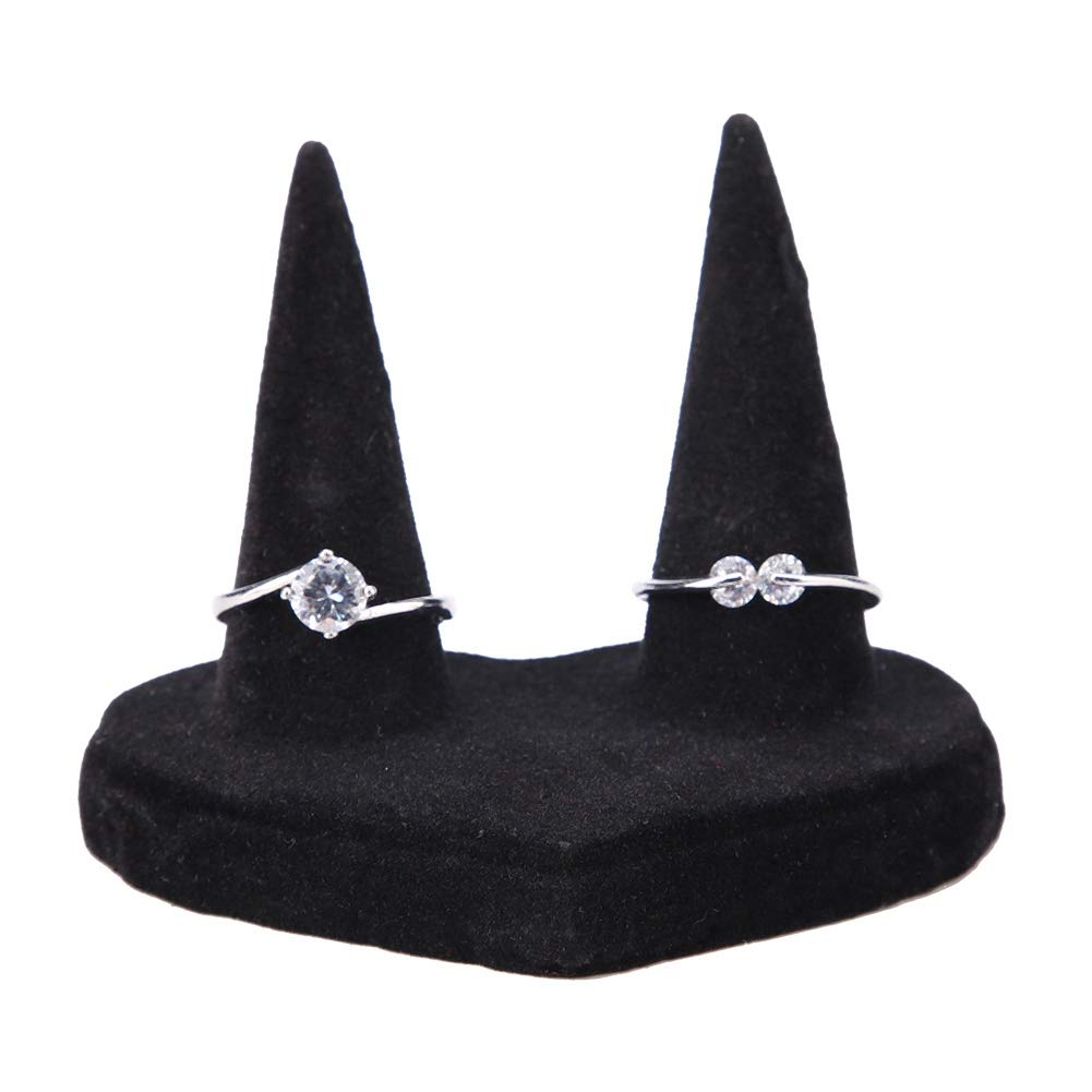 Finger Ring Display Showcase Jewelry Holder Storage Counter with Black Velvet Ring Display Rack Jewelry Organizer Stand(2Fingers)