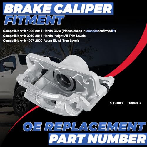 Image of 19B1832 19B1833 Front Disc Brake Calipers Compatible with 1996-2011 Civic | 2PCS Front Driver & Passenger Side Calipers with Bracket, Compatible with 1996-2011 Honda Civic, 1997-2000 Acura EL