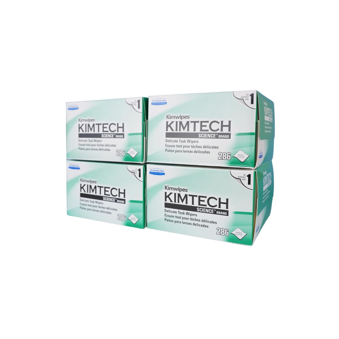 Kimtech Science KimWipes Delicate Task Wipers, 4.4 x 8.4 in., 1-Ply, 286 Sheets/Box, 4 Packs, KW01x4