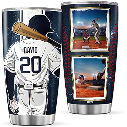 UNILYLY Personalized Photo Tumbler Baseball Insulated Mug With Lid Large Picture Coffee Travel Mugs Christmas Gifts For Sports Players Boys Men Stainless Steel Cups Team Color Cover