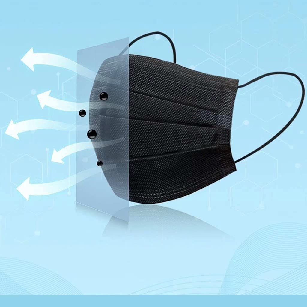 50pcs Black Disposable Face Masks Breathable 3-ply Mask