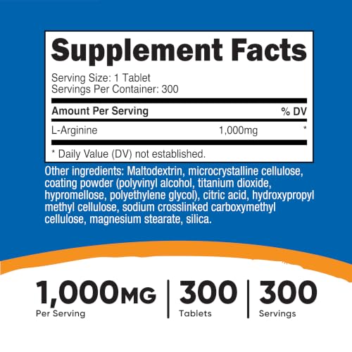 Image of Nutricost L-Arginine 1000mg, Amino Acid Tablets (300 Tablets)