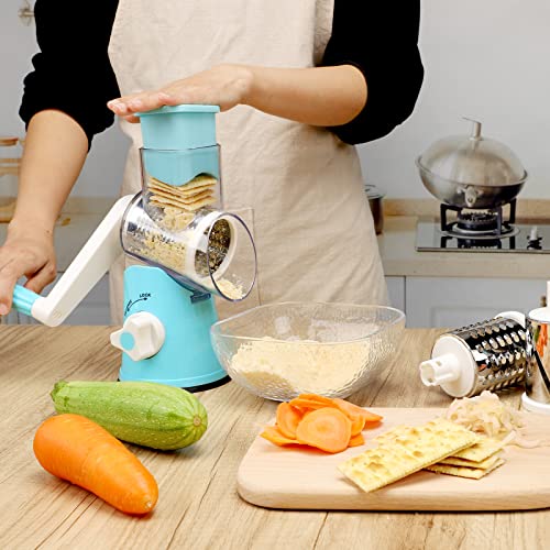 Ynnico Rotary Cheese Grater - Manual Mandoline Slicer With Non-Slip Suction Base, Vegetable Slicer Nuts Grinder Cheese Shredder With Clean Brush #TOP6