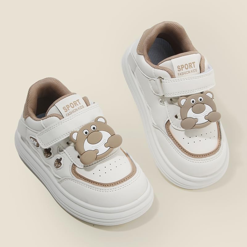 Kids Sport Sneakers with Bear Design, White and Red, Hook and Loop Closure4