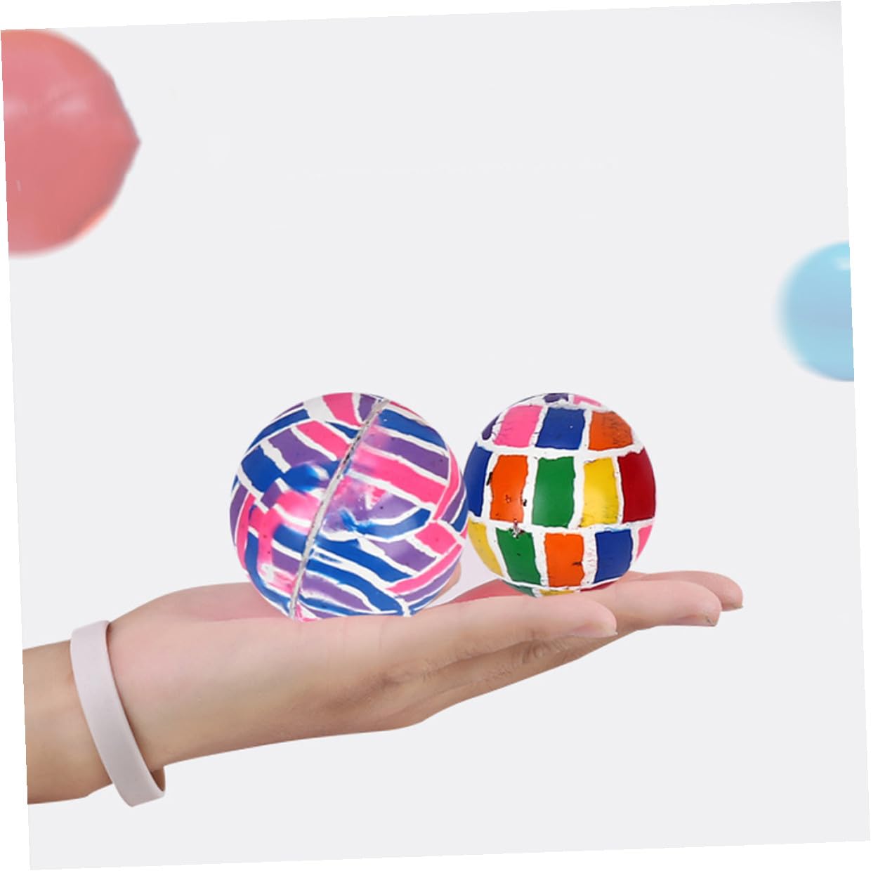 Lurrose 100 Palline di Gomma Elastiche di 32mm per Bambini, Giocattolo Creativo e Sicuro, Perfette per Giochi e Festa dei Bambini Confezione da 100 Pezzi Stili Multipli