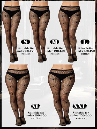 Image of Bencailor 3 Pairs Halloween Women Fishnet Stocking Tight Legging Black Stockings Small Hole Pattern High Pantyhose Waist Lace