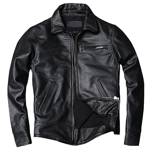 Mokkpeq Mens Multi-Pockets Casual Black Motorcycle Biker Leather Jacket Turn Down Collar Long Sleeve Zip Up Windbreaker