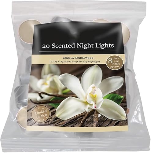 Scented and Unscented Tealight Candle Packs - Available in Multiple Refreshing and Soothing Fragrances | 8Hr Long Lasting Burn Time | Home Decorative Accessory (Vanilla and Sandalwood)