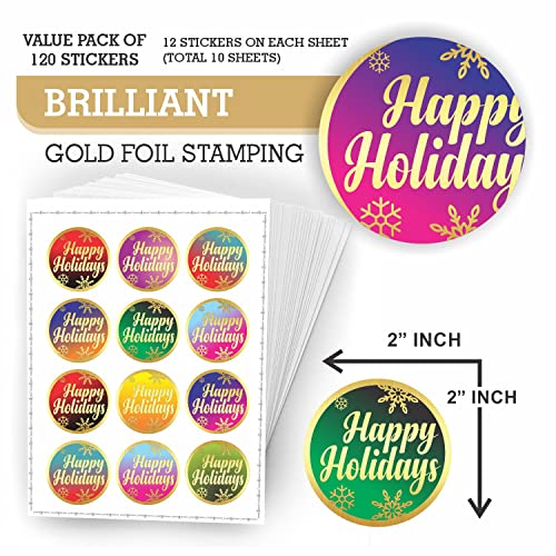 Happy Holidays Stickers - (Pack Of 120) 2" Large Round Gold Foil Stamping Labels For Christmas Cards Gift Envelope Seals Boxes #TOP1