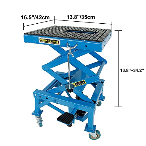 300lbs Heavy Duty Hydraulic Motorcycle Scissor Jack Lift with The Foot Peg Hold Downs Fit for Motorbike Dirt Bike Hydraulic Center Stand Lift with 4 Wheels - Image 4