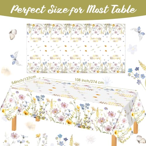 Image of Ganeen 3 Pack Floral Retirement Tablecloths Retirement Party Decorations
