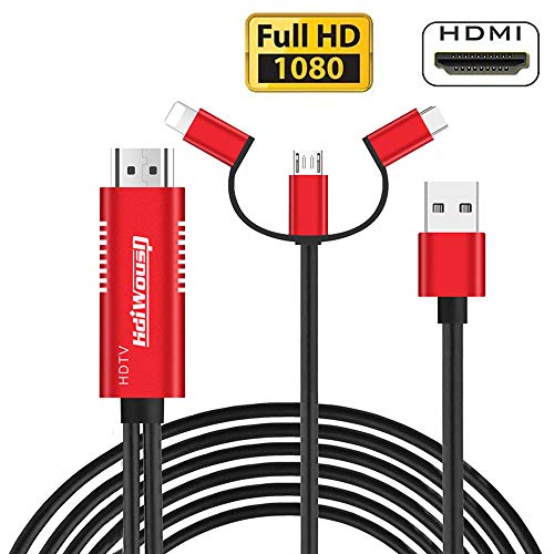 Hdiwousp 3 in 1 Adapter HDMI Cable for Phone,Mirroring Cellphone Screen to TV/Projector/Monitor Adapter, 1080P Resolution for iOS and Android Devices