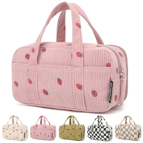 Image of Large Pencil Case Pouch,Extra Big Pencil Bags with Zipper,Cute Corduroy Pencil Pouch with 5 Compartments,Pen Bag Wide Opening,Pencil Pouch Organizer, Pencil Box for Teen Girls Adults (Pink)