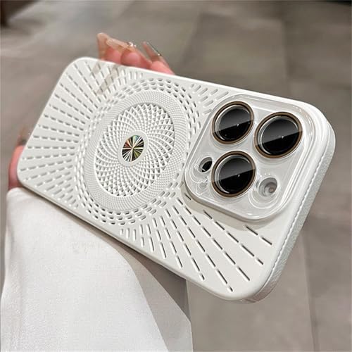 Coque refroidissement iPhone 15 magnétique anti-chauffe blanche respirante