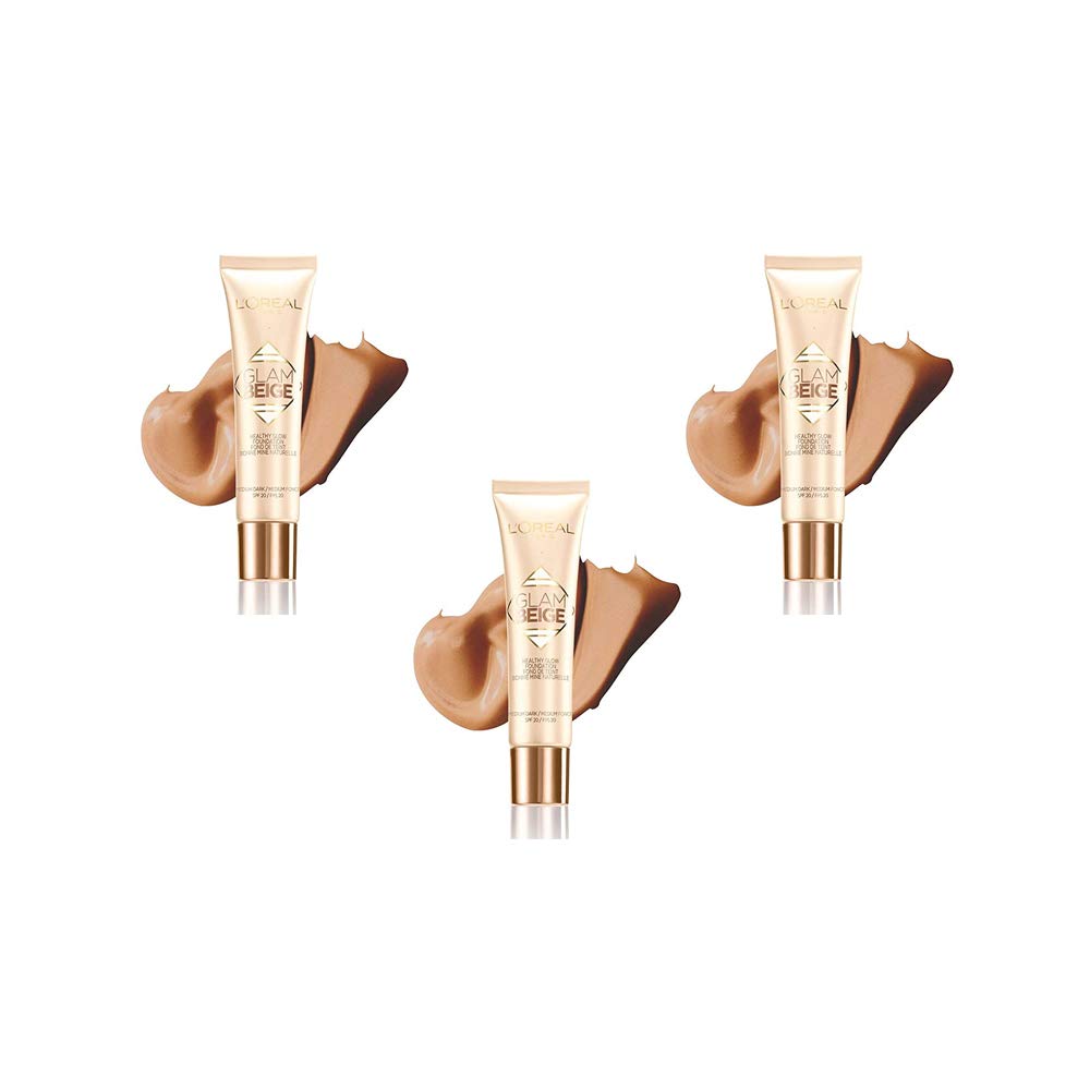 3St. L'OREAL Paris GLAM GLOW BEIGE Healthy Glow Foundation (3x30ml) LSF 20-40 Mittel dunkel(40 Medium Dark)
