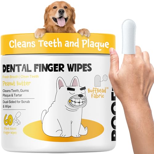 ROOFUS THE DOG Teeth Cleaning Wipes 60 Packs - Peanut Butter Dental Wipes to Reduce Plaque & Tartar for Dogs & Cats - Pet Dental Wipes for Oral Freshness