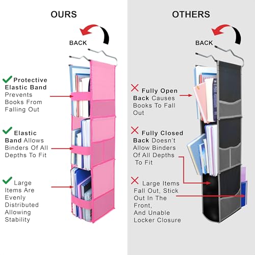ABRA® 3 Shelf Hanging Locker Organizer for School, Gym, Work, Storage | Deep Shelves 6”x 9”| Eco-Friendly Fabric Healthy for Children | Adjustable School Locker Shelf 3 to 2 Shelves (Pink) by ABRA - Used condition - Image 3