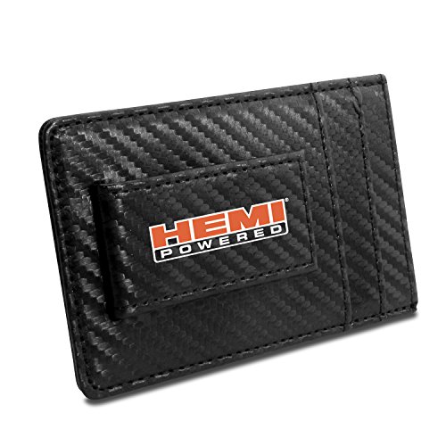 HEMI Powered Black Carbon Fiber Leather Wallet RFID Block Card Case Money Clip for Challenger Charger SRT Jeep, 4-3/8