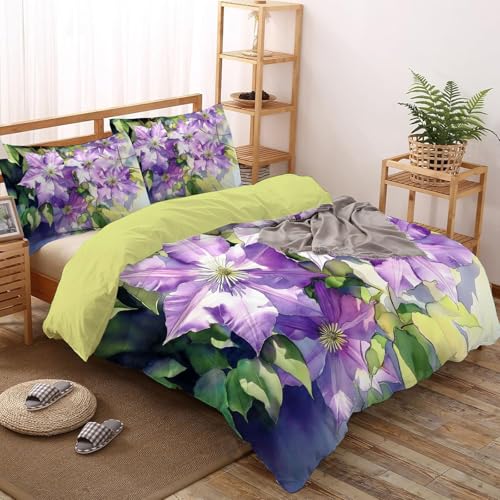 Parure de lit 140x200 motif clématite violette au design 3D d'exception