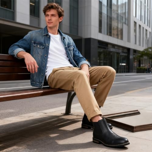 DADAWEN Cowboy Boots for Men Square Toe Chelsea Boots Mens Western Boots Slip On Casual Retro Ankle Boots2