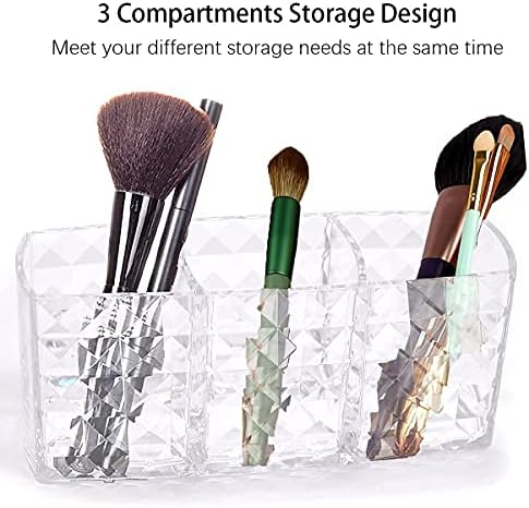 huahuo 3 Slot Acrylic Cosmetic Brushes Storage,Makeup Brush Holder Organizer, Category Eyeliner, Lipstick, Eyebrow Pencil, Etc.