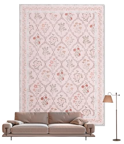 Image of YIHOUSE 5x7 Washable Rug for Bedroom, Pink Floral Rugs for Living Room Non Slip Ultra-Thin Large Boho Rug for Kids Playroom, Classroom, Girls Dorm, Nursery, Pink Multi