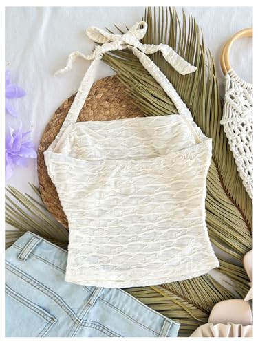SOLY HUX Girl's Summer Sleeveless Halter Tank Top Tie Backless Textured Fitted Crop Vest Shirts2
