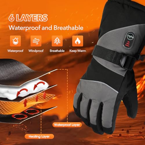 Jkevow Beheizbare Handschuhe für Herren Damen, Beheizte Handschuhe mit 5V 5000mAh Wiederaufladbarer Akku, 3 Heiztemperatur Einstellbare Motorradhandschuhe für Radfahren, Wandern, Skifahren