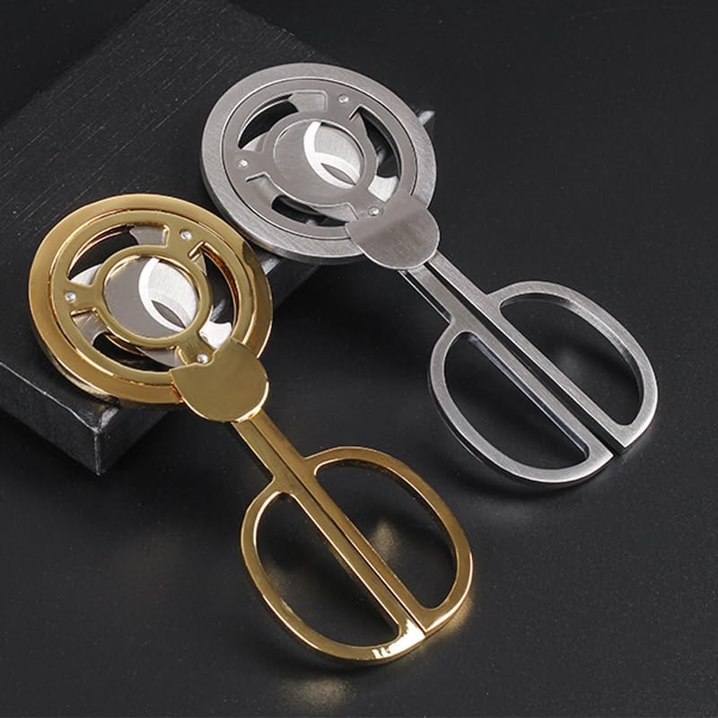 Stainless Steel Cigar Cutter, Professional Double Blade Scissors, Precision Handheld Cutting Tool, Portable Travel Accessory, Silver(Black)