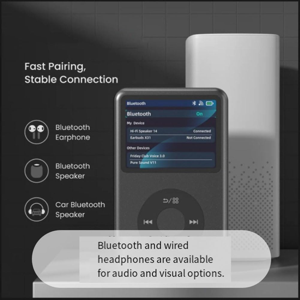 Reproductor de Música MP3 Portátil con Bluetooth de 128 GB, Reproductor de Audio Digital de Alta Resolución FM con Vídeo y Sonido HiFi, Reproductor de Pantalla Táctil A