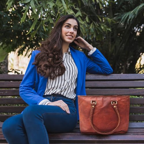 Image of Firu-Handmade Leather Tote Bag for Women Vintage Genuine Leather Purses for Women Handbag