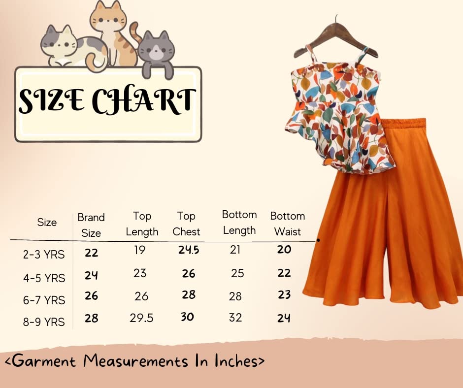 Image of Prawah Girls Printed Western Top and Orange Flared Palazzo for Girls 2 to 9 Years