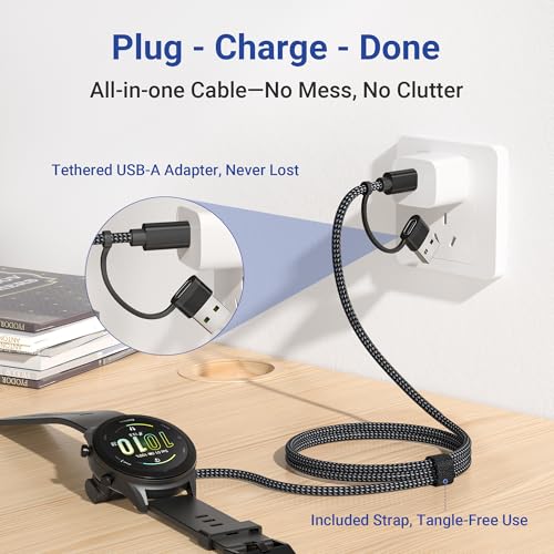 Image of Itramax 2-in-1 Charger Cable for Garmin Watch 4FT 1Pack,Charging Power Cord for Garmin Fenix 8 E 7 7X 7S 6 5 5X 5S Solar,Forerunner 965 945 935 255 165 Music,Venu X1 4 3 3S 2S 2 SQ,Epix Pro Gen 2