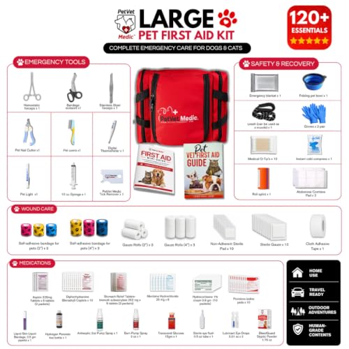 Image of Cat & Dog First Aid Kit - Dog Emergency Kit, Health Supplies & Wound Care -with Thermometer, Bandages for Wounds - Essentials, Travel Bag (Large)