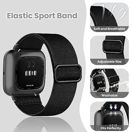 Image of 8 Pack Elastic Adjustable Nylon Braided Strap Solo Loop Sport Bands Compatible with Fitbit Versa 2 /Versa /Versa Lite /Versa SE for Women Men