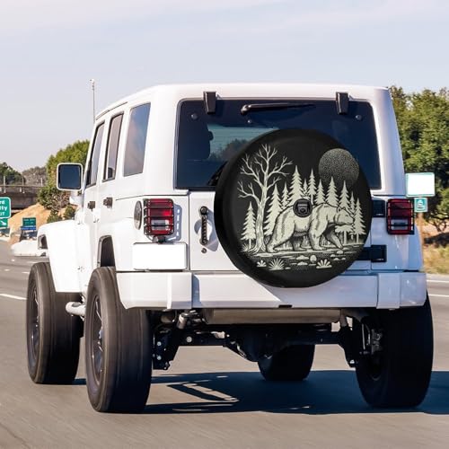 Image of Delerain Spare Tire Cover with Backup Camera Hole Bear Silhouette Wheel Covers Waterproof Dust-Proof UV Sun Universal Fit for RV Trailer RV SUV Truck (17 Inch for Diameter 31 inch-33 inch)