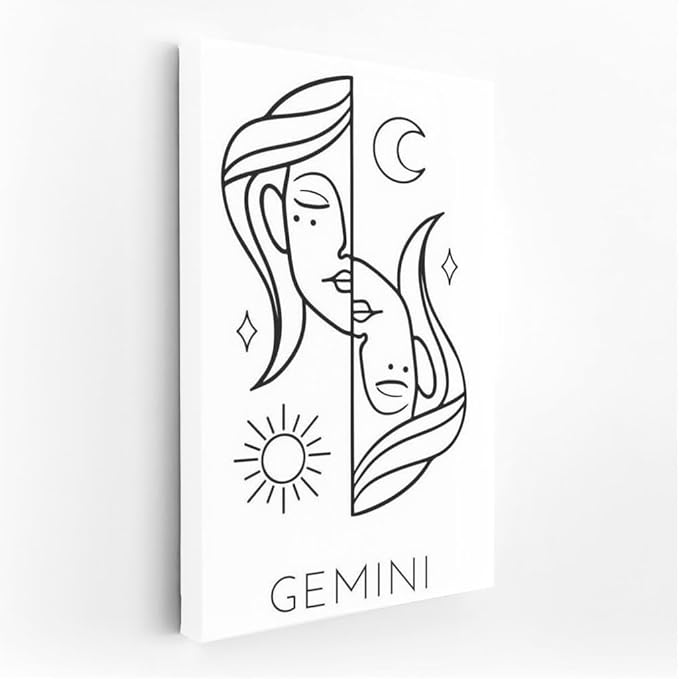 Gemini Harmony: Duality and Luminaries - Wall Art Print, Painting for Home Decor [Canvas 36x24]