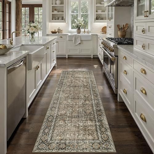 Brown Runner Rug 2x6 Vintage Area Carpet Hallway Long Indoor Kitchen Washable Living Room Low Pile Traditional Distressed Retro Accent Throw Rug Non Slip Laundry Bathroom Office Dining Room